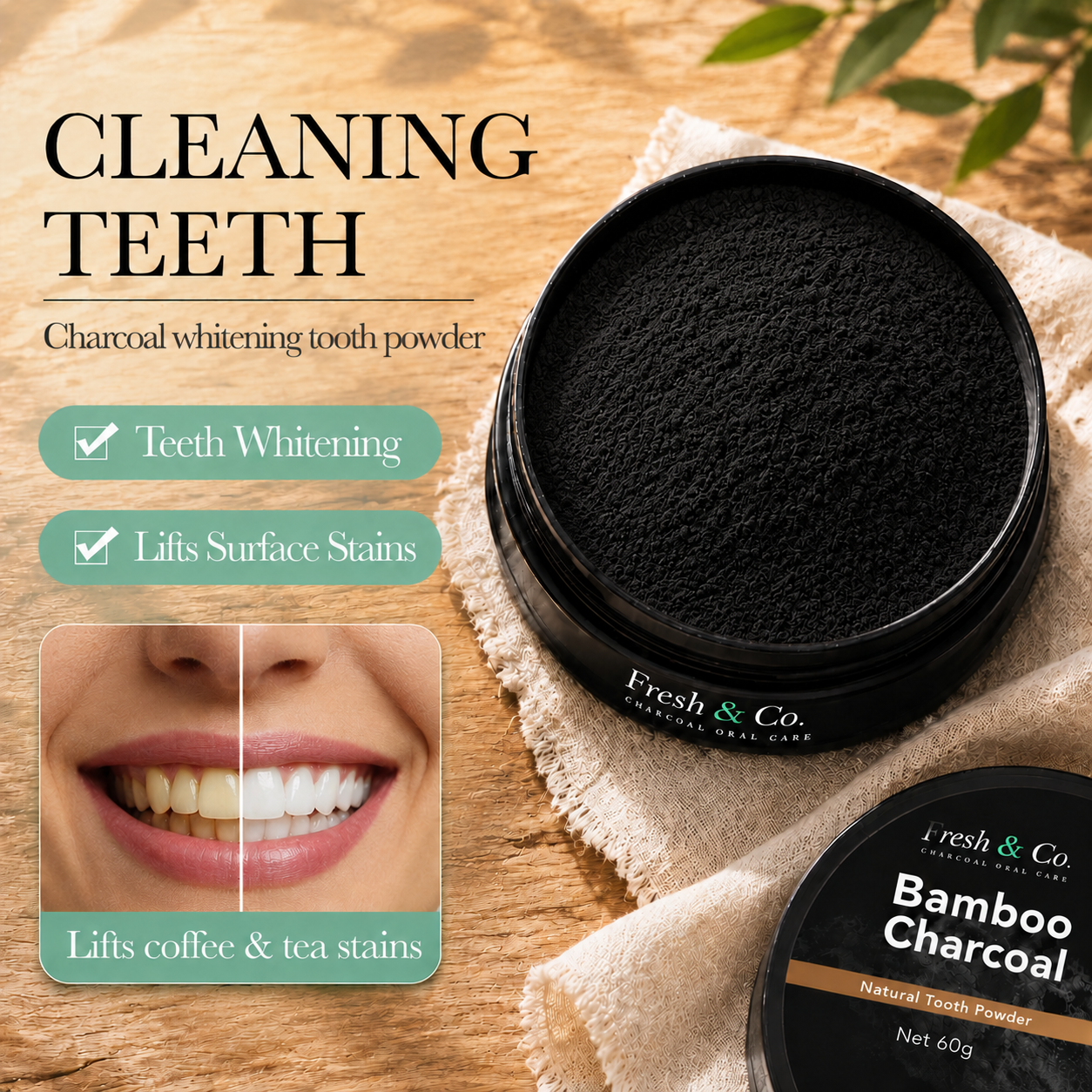 Bamboo Charcoal Whitening Tooth Powder - Mint, 30g
